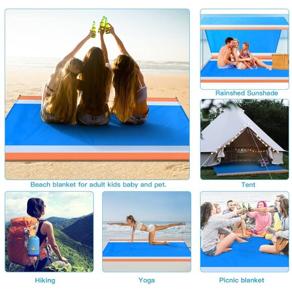 Big Beach Blanket for 1-4 adults Sandproof Waterproof 78''X81'' - Picture 3 of 6